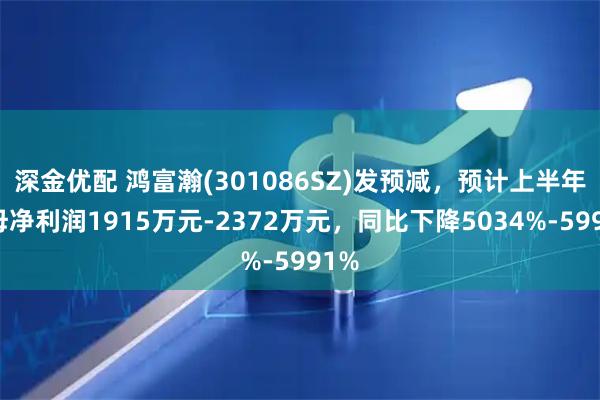 深金优配 鸿富瀚(301086SZ)发预减，预计上半年归母净利润1915万元-2372万元，同比下降5034%-5991%